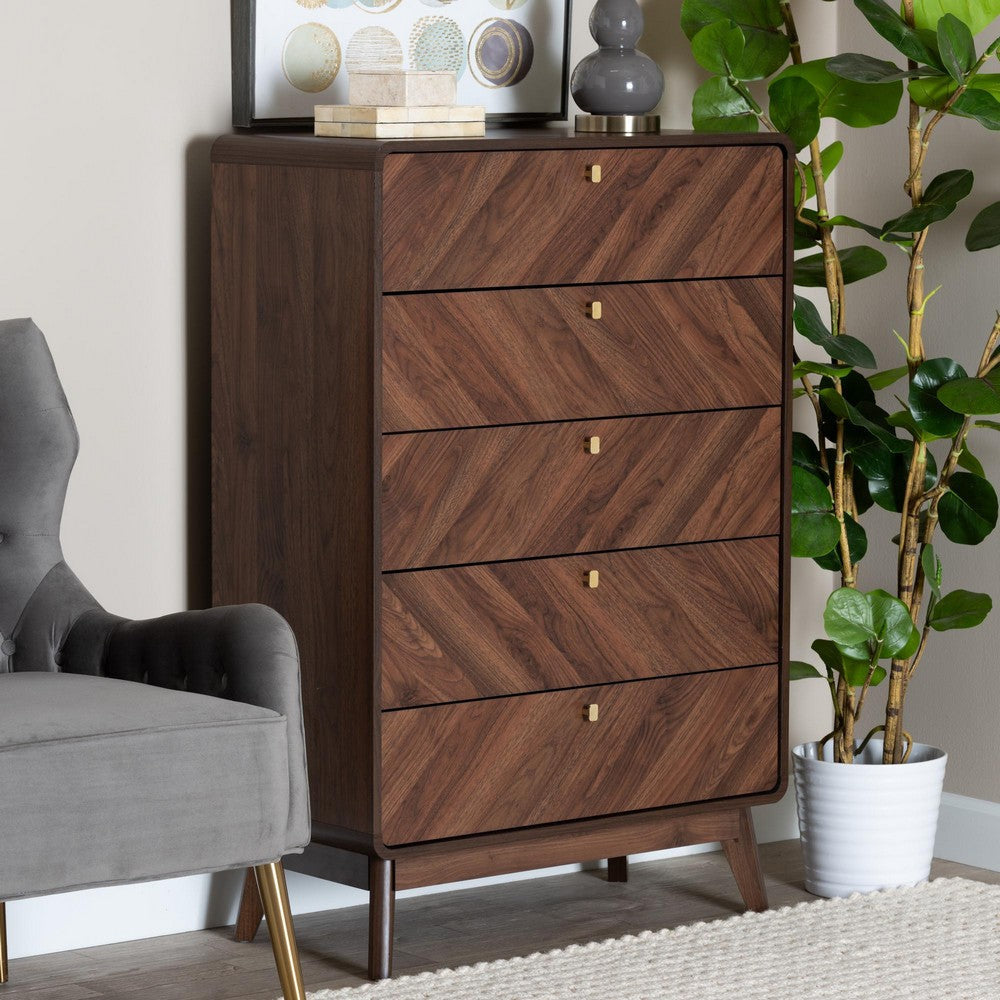 Baxton Studio Markell Mid-Century Modern Transitional Walnut Brown Finished Wood 5-Drawer Storage Chest WHI-LV44COD4423WI-CLB-5DW-Chest