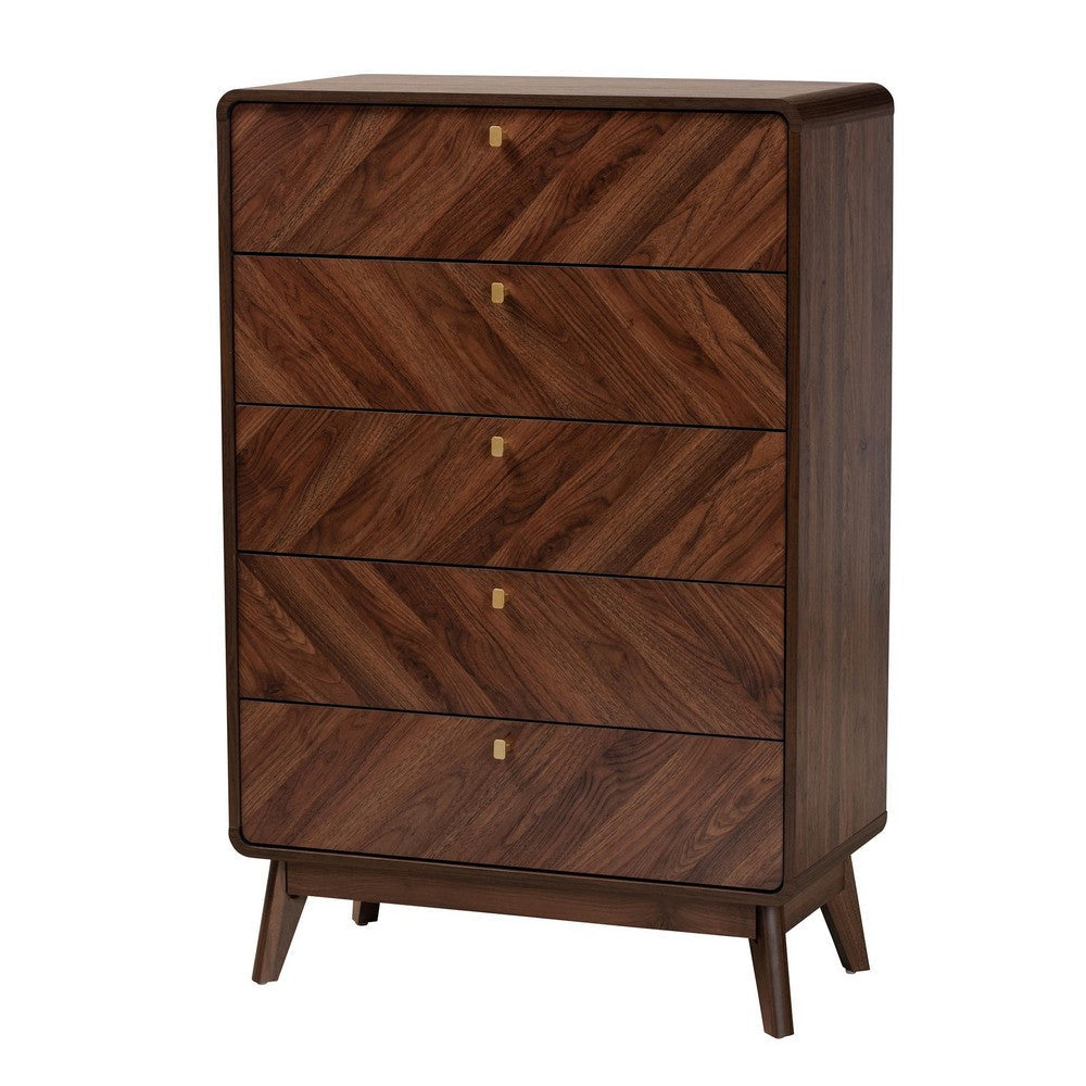 Baxton Studio Markell Mid-Century Modern Transitional Walnut Brown Finished Wood 5-Drawer Storage Chest WHI-LV44COD4423WI-CLB-5DW-Chest