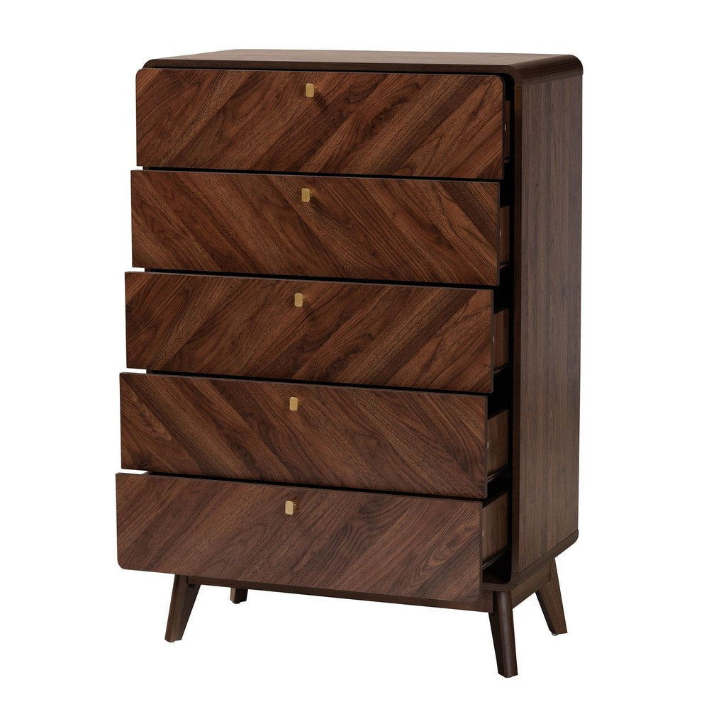 Baxton Studio Markell Mid-Century Modern Transitional Walnut Brown Finished Wood 5-Drawer Storage Chest WHI-LV44COD4423WI-CLB-5DW-Chest