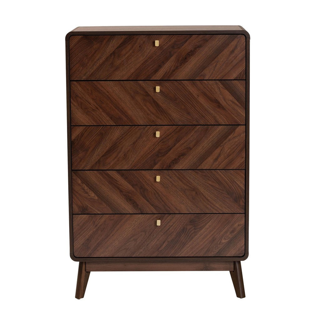 Baxton Studio Markell Mid-Century Modern Transitional Walnut Brown Finished Wood 5-Drawer Storage Chest WHI-LV44COD4423WI-CLB-5DW-Chest