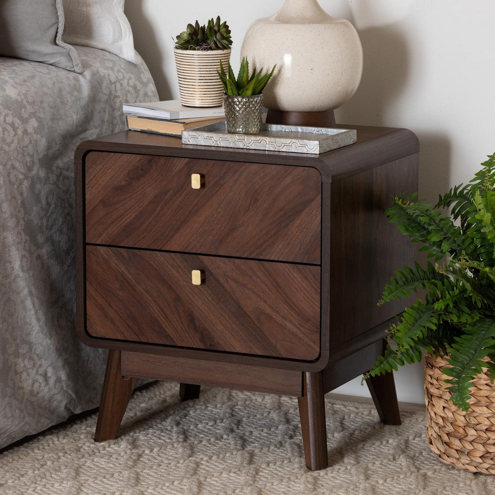 Baxton Studio Markell Mid-Century Transitional Walnut Brown Finished Wood 2-Drawer Nightstand WHI-LV44ST4424WI-CLB-NS