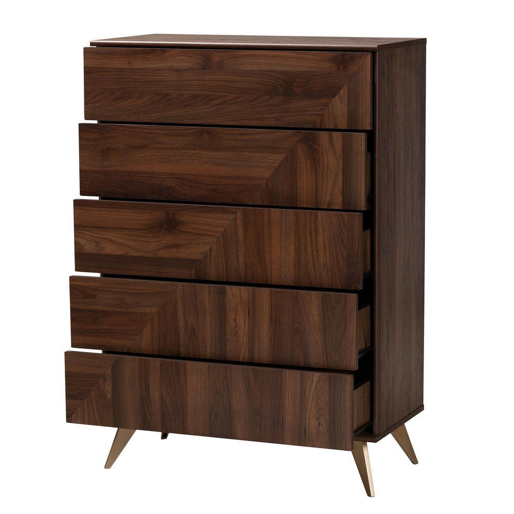 Baxton Studio Graceland Mid-Century Modern Transitional Walnut Brown Finished Wood 5-Drawer Storage Chest WHI-LV45COD4523WI-CLB-5DW-Chest