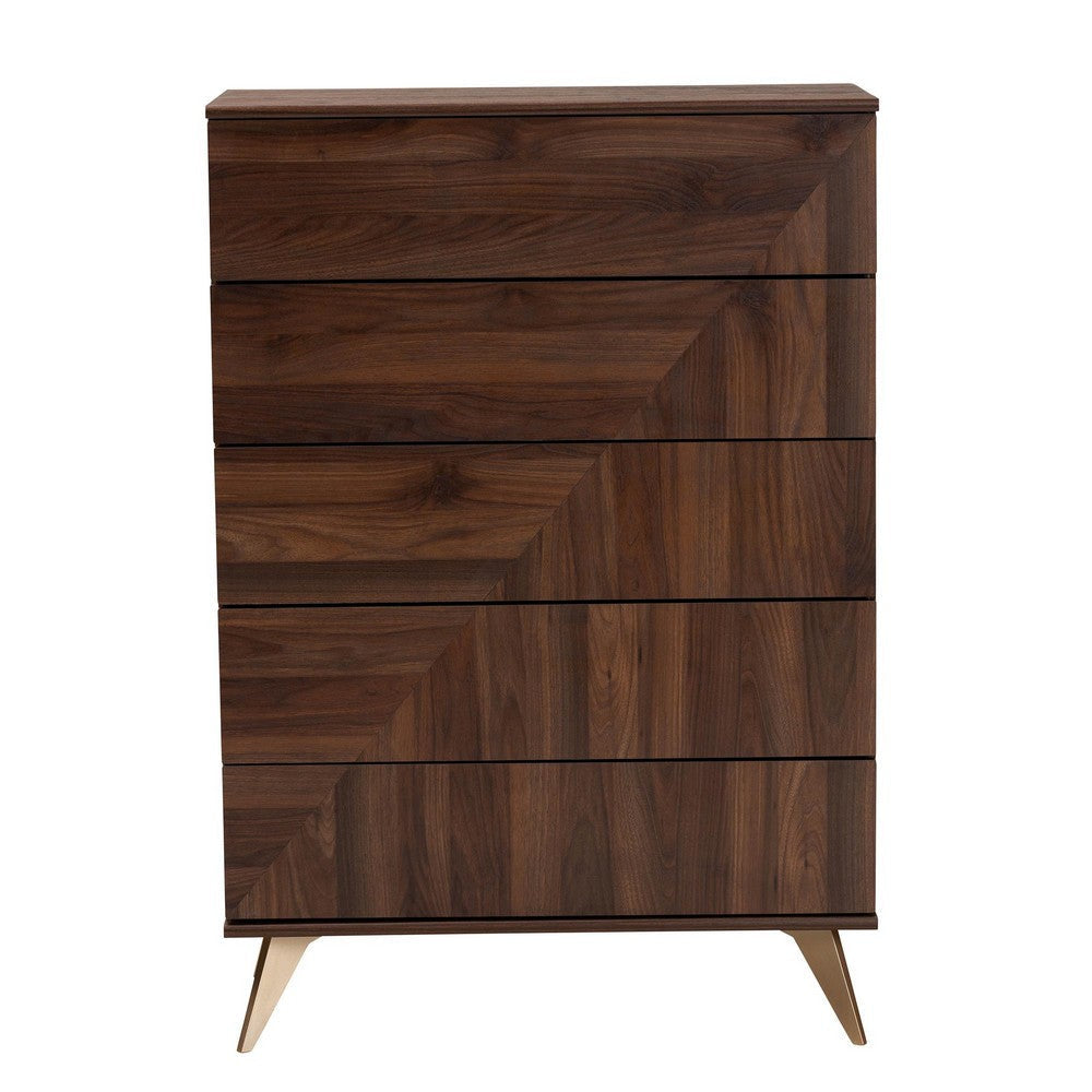 Baxton Studio Graceland Mid-Century Modern Transitional Walnut Brown Finished Wood 5-Drawer Storage Chest WHI-LV45COD4523WI-CLB-5DW-Chest