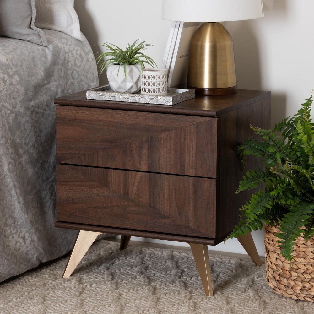 Baxton Studio Graceland Mid-Century Modern Transitional Walnut Brown Finished Wood 2-Drawer Nightstand WHI-LV45ST4524WI-CLB-NS