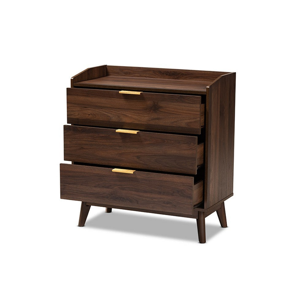 Baxton Studio Lena Mid-Century Modern Walnut Brown Finished 3-Drawer Wood Chest WHI-LV4COD4230WI-Columbia-3DW-Chest