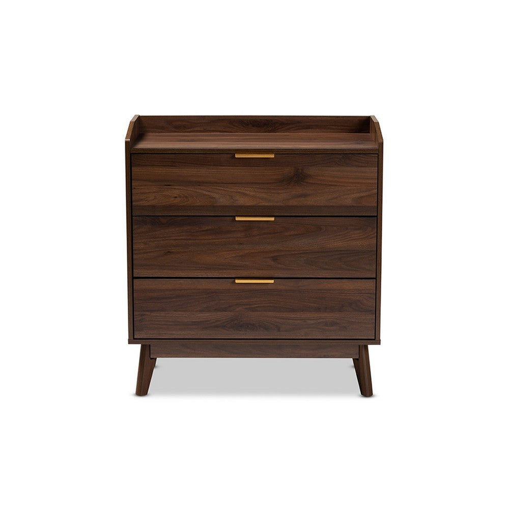 Baxton Studio Lena Mid-Century Modern Walnut Brown Finished 3-Drawer Wood Chest WHI-LV4COD4230WI-Columbia-3DW-Chest