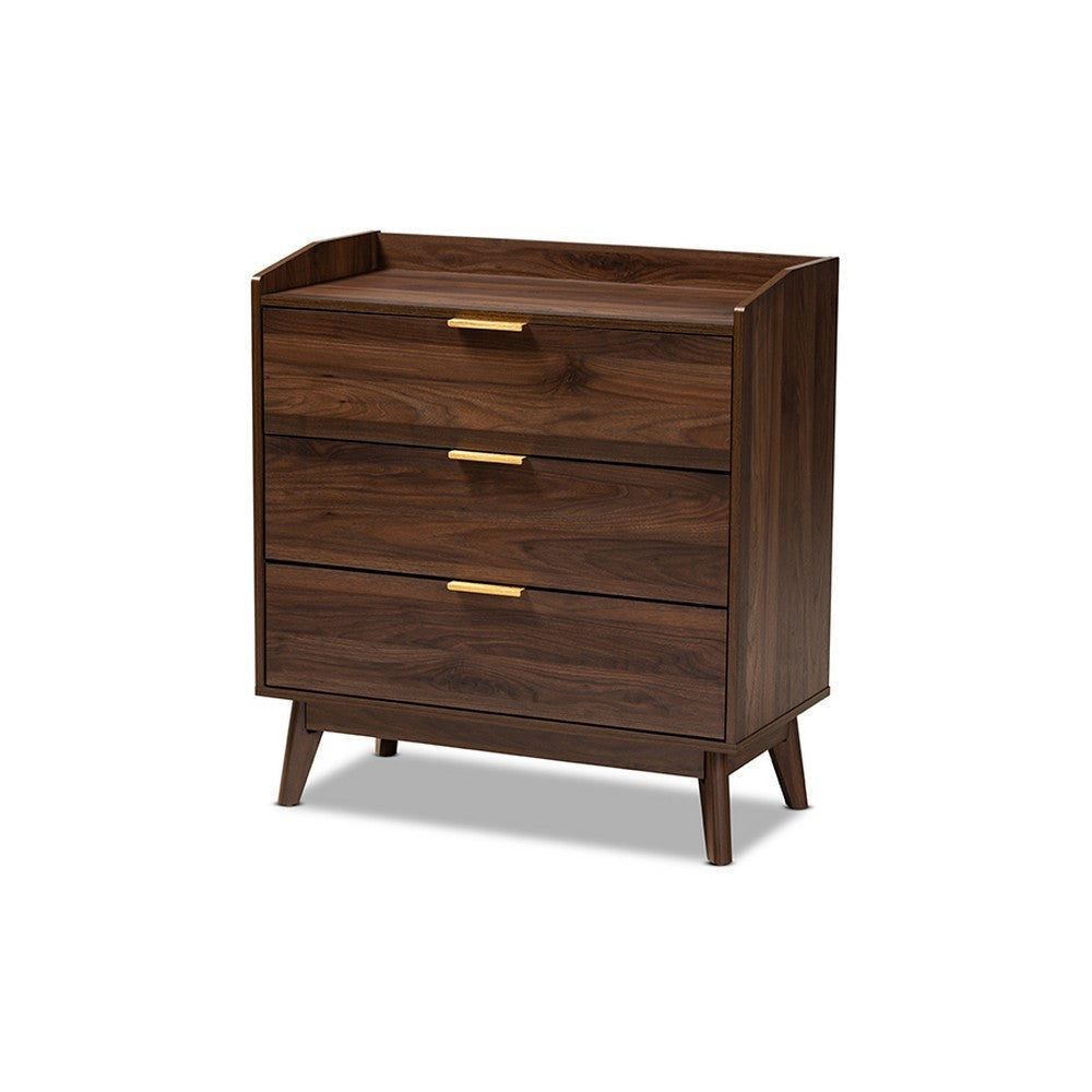 Baxton Studio Lena Mid-Century Modern Walnut Brown Finished 3-Drawer Wood Chest WHI-LV4COD4230WI-Columbia-3DW-Chest