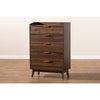 Baxton Studio Lena Mid-Century Modern Walnut Brown Finished 5-Drawer Wood Chest WHI-LV4COD4232WI-Columbia-5DW-Chest