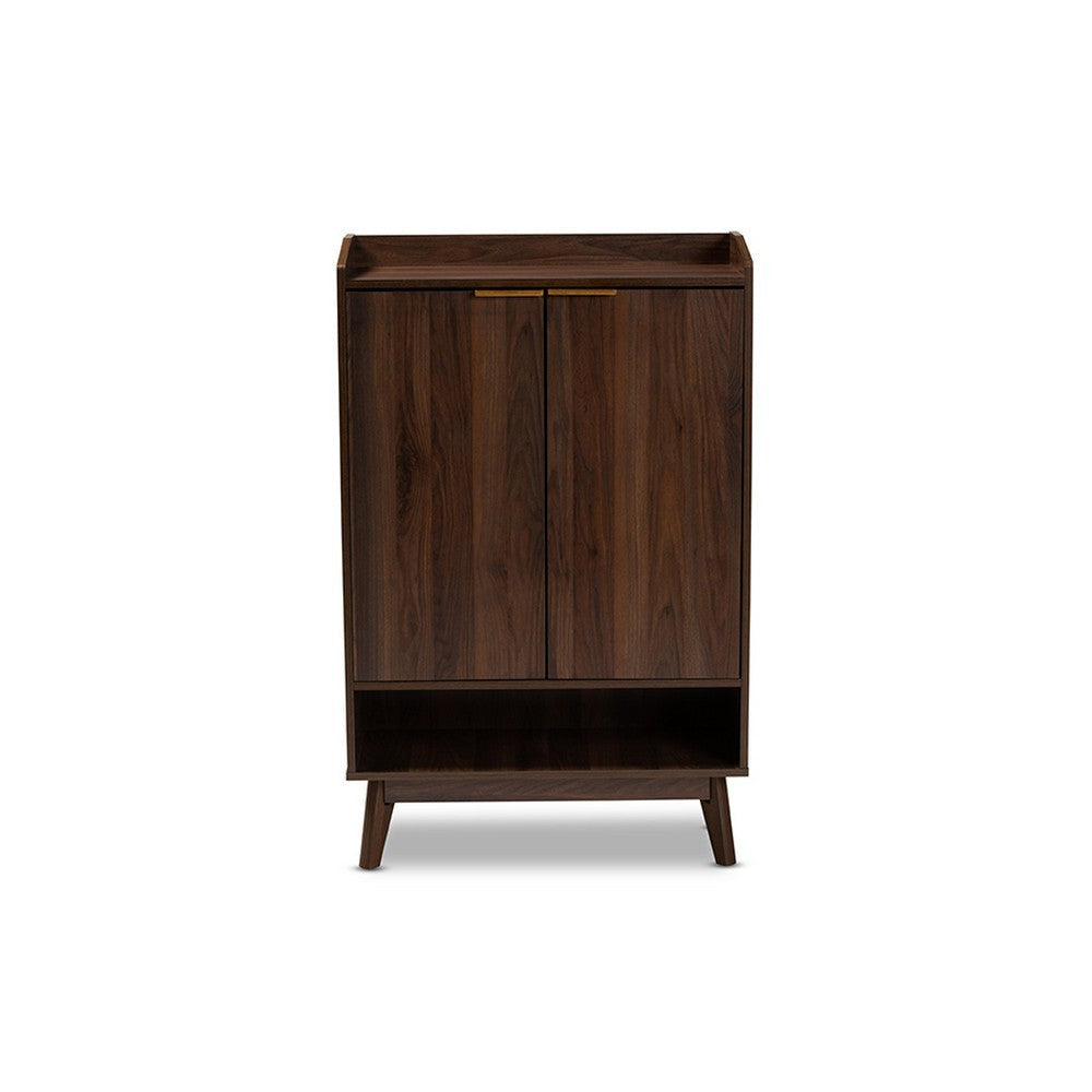Baxton Studio Lena Mid-Century Modern Walnut Brown Finished 5-Shelf Wood Entryway Shoe Cabinet WHI-LV4SC4150WI-Columbia-Shoe-Cabinet