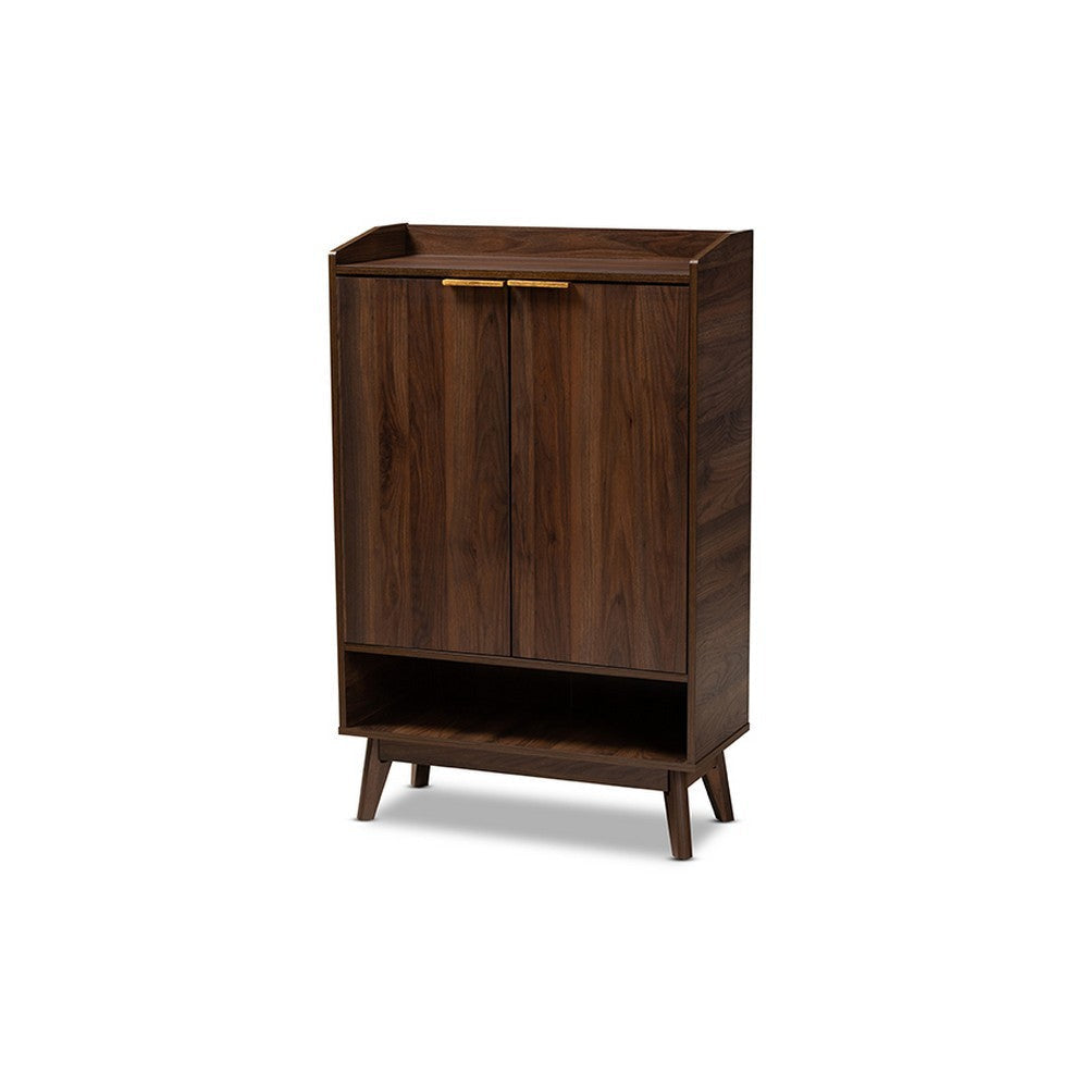Baxton Studio Lena Mid-Century Modern Walnut Brown Finished 5-Shelf Wood Entryway Shoe Cabinet WHI-LV4SC4150WI-Columbia-Shoe-Cabinet