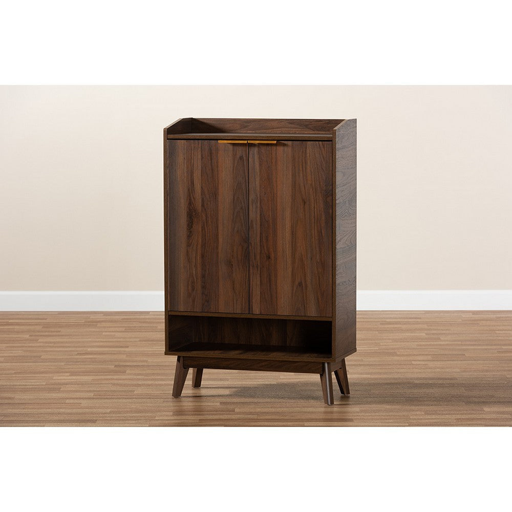 Baxton Studio Lena Mid-Century Modern Walnut Brown Finished 5-Shelf Wood Entryway Shoe Cabinet