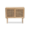 Baxton Studio Maclean Mid-Century Modern Rattan and Natural Brown Finished Wood 2-Door Sideboard Buffet