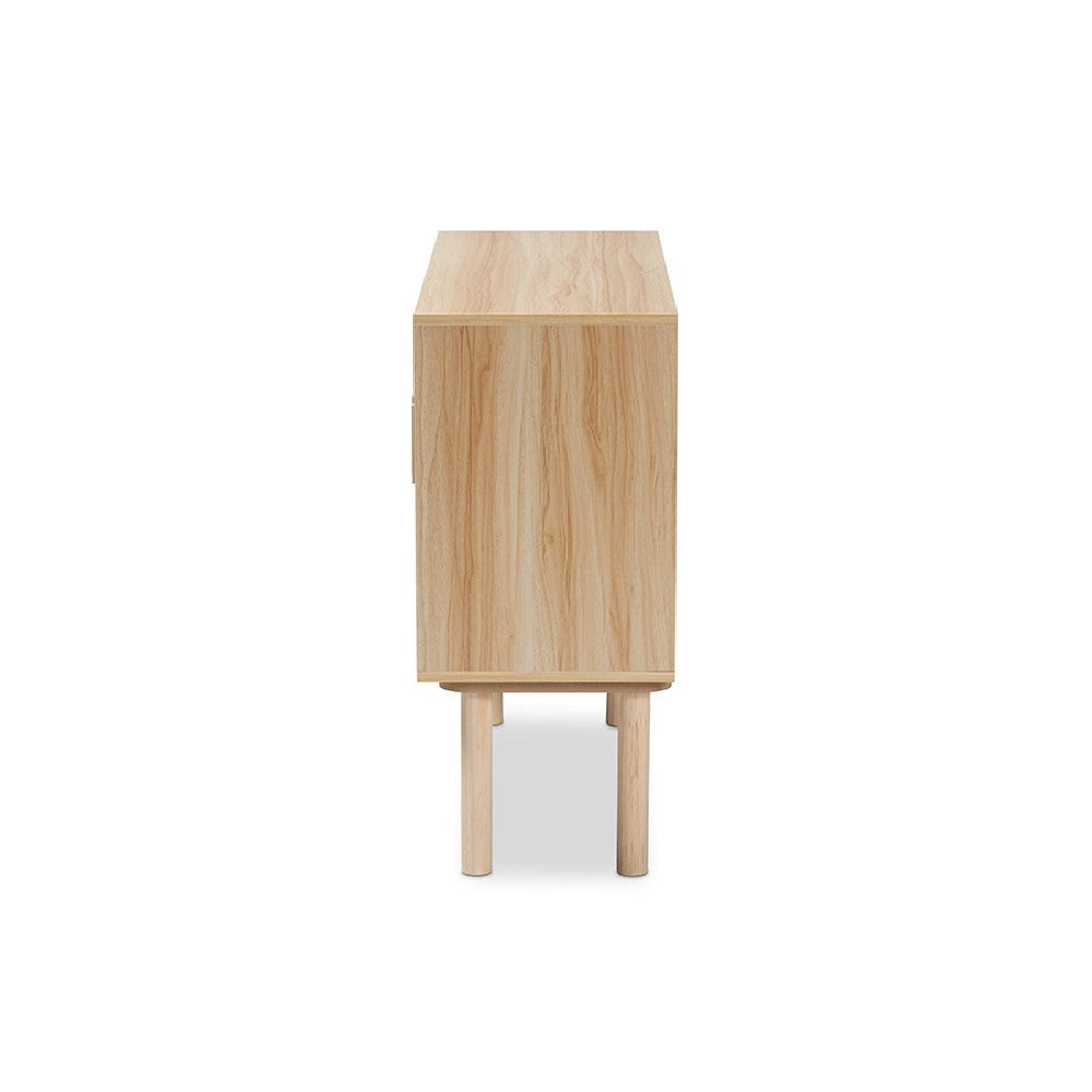 Baxton Studio Maclean Mid-Century Modern Rattan and Natural Brown Finished Wood 2-Door Sideboard Buffet