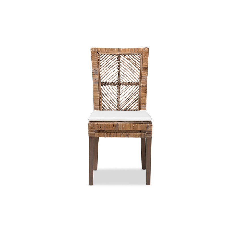 bali & pari Laluna Modern Bohemian Greywashed Natural Rattan and Mahogany Dining Chair with Cushion WHI-Laluna-Grey-Natural-Rattan-DC