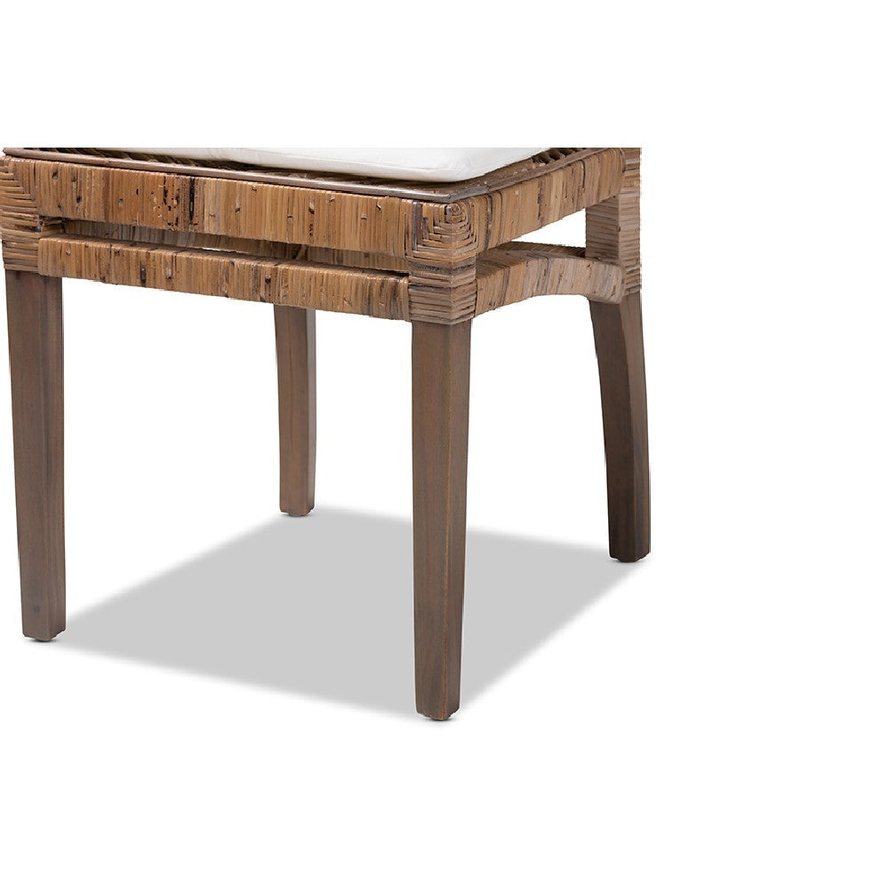 bali & pari Laluna Modern Bohemian Greywashed Natural Rattan and Mahogany Dining Chair with Cushion WHI-Laluna-Grey-Natural-Rattan-DC