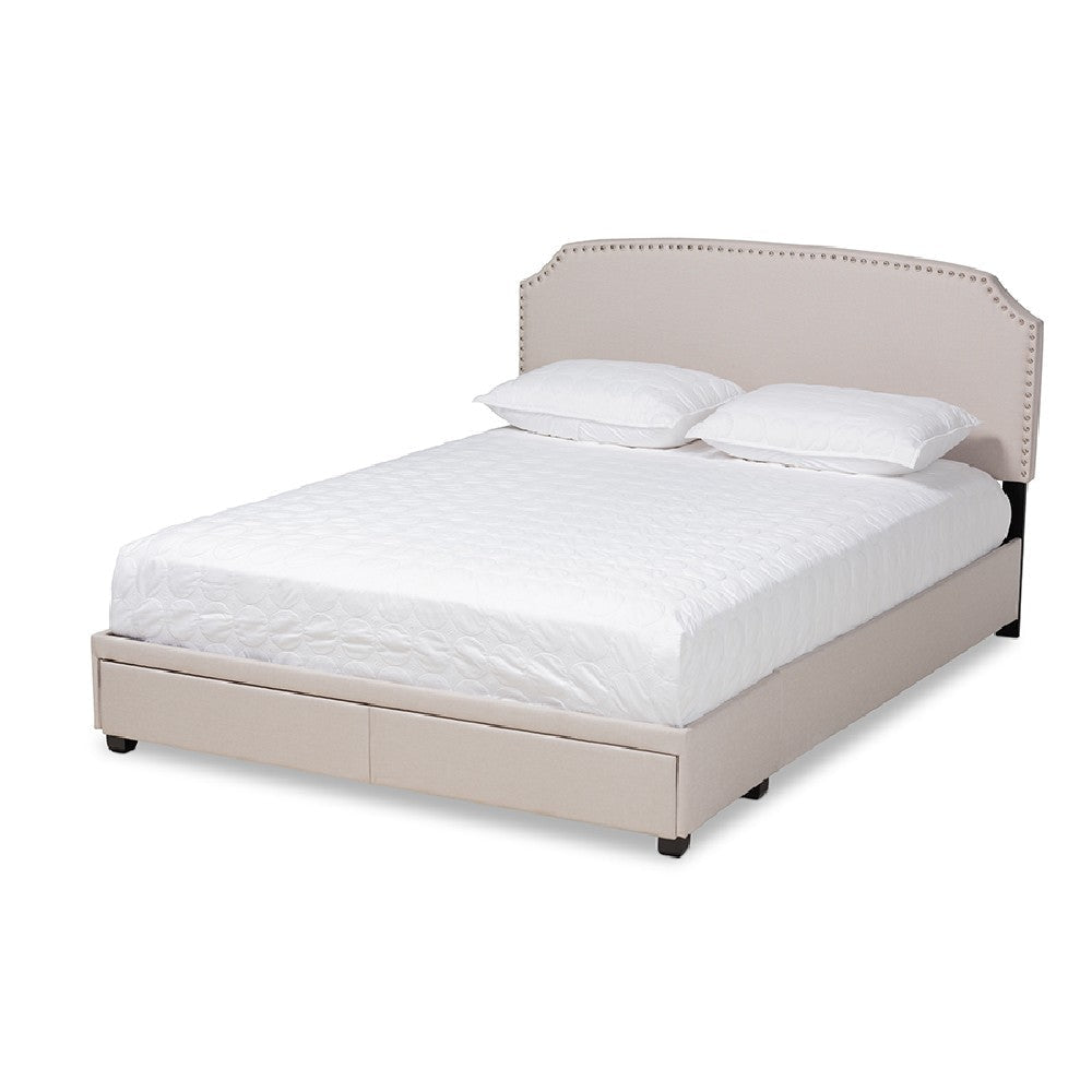 Baxton Studio Larese Beige Fabric Upholstered 2-Drawer Queen Size Platform Storage Bed WHI-Larese-Beige-Queen