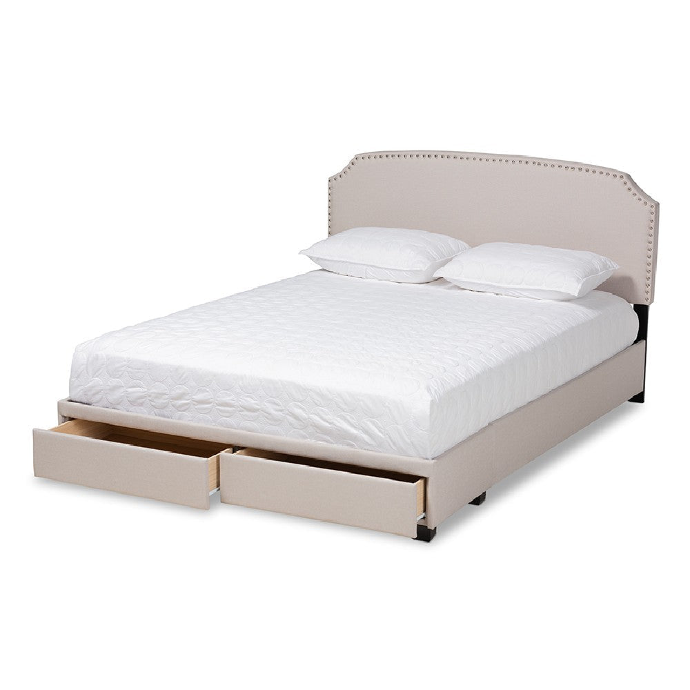 Baxton Studio Larese Beige Fabric Upholstered 2-Drawer Queen Size Platform Storage Bed WHI-Larese-Beige-Queen