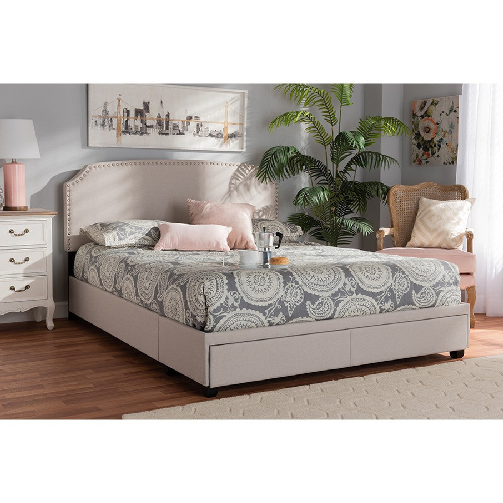 Baxton Studio Larese Beige Fabric Upholstered 2-Drawer Queen Size Platform Storage Bed WHI-Larese-Beige-Queen