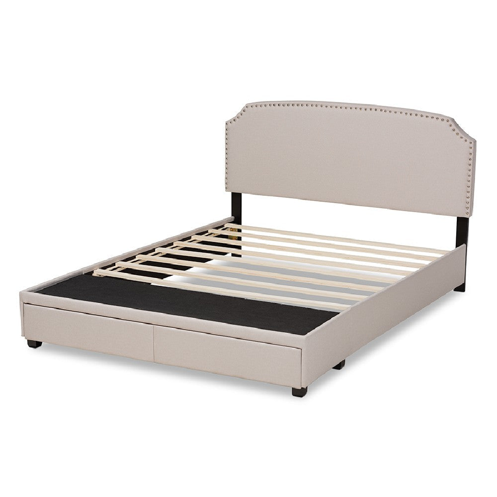 Baxton Studio Larese Beige Fabric Upholstered 2-Drawer Queen Size Platform Storage Bed WHI-Larese-Beige-Queen