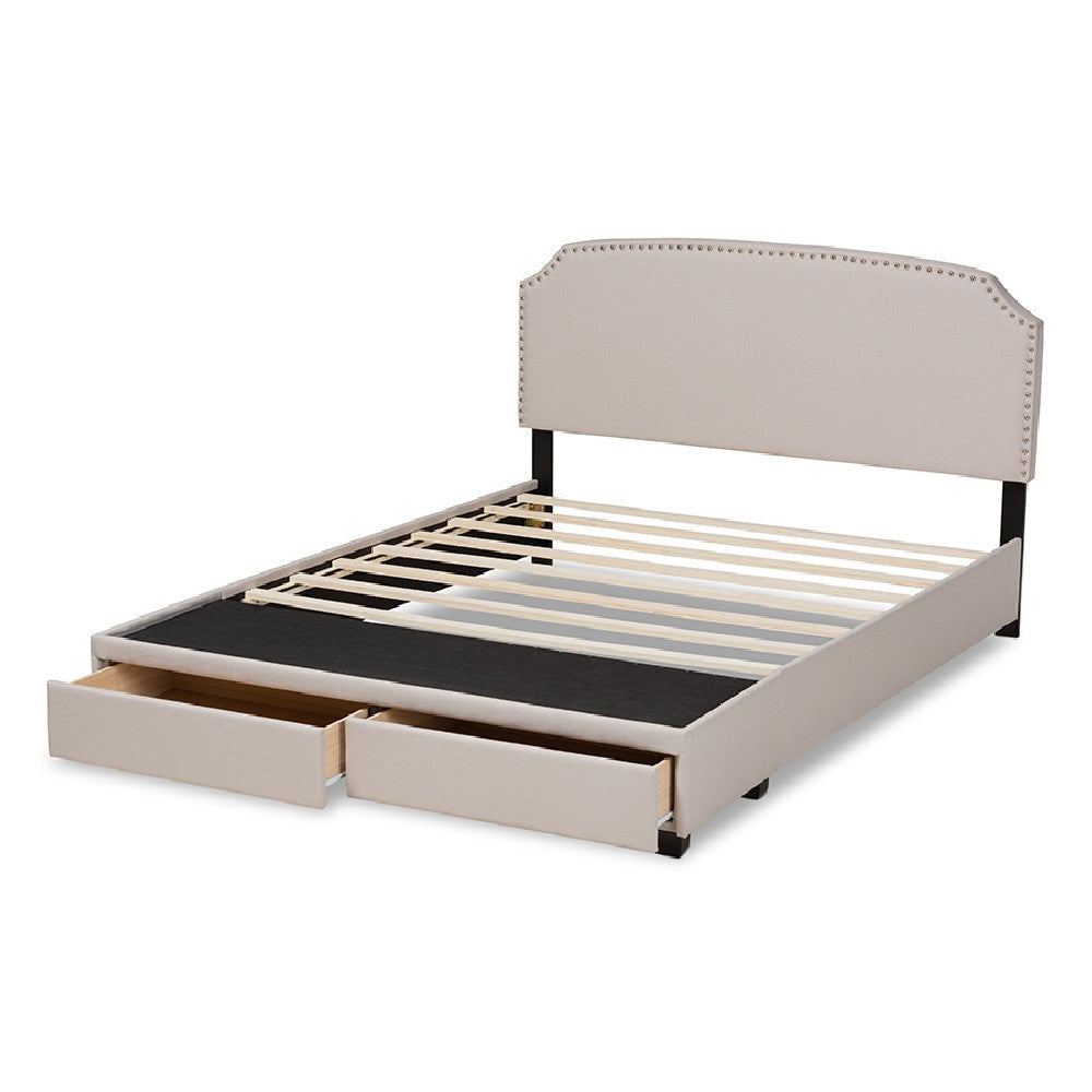 Baxton Studio Larese Beige Fabric Upholstered 2-Drawer Queen Size Platform Storage Bed WHI-Larese-Beige-Queen