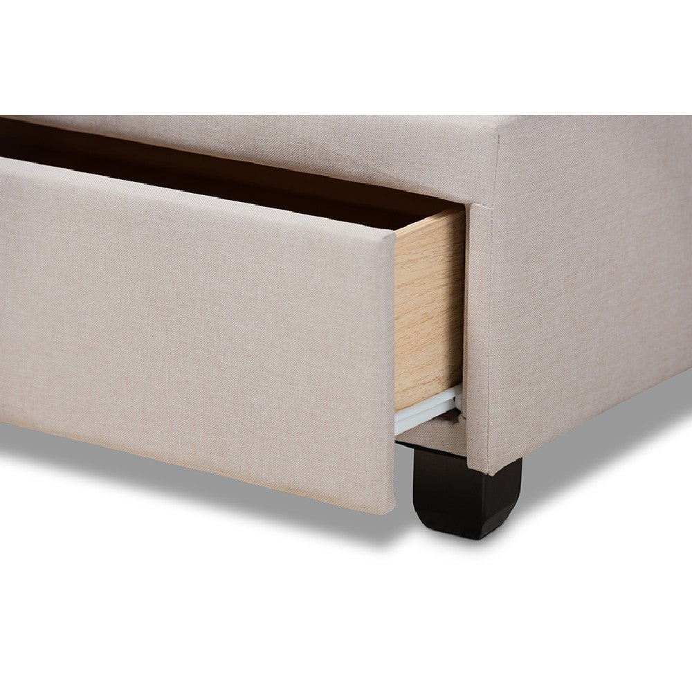 Baxton Studio Larese Beige Fabric Upholstered 2-Drawer Queen Size Platform Storage Bed