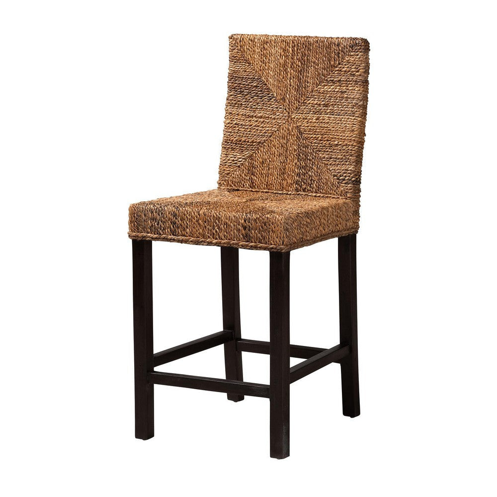 bali & pari Laymi Modern Bohemian Dark Brown Mahogany Wood and Seagrass Counter Stool WHI-Laymi-Mahogany-CS