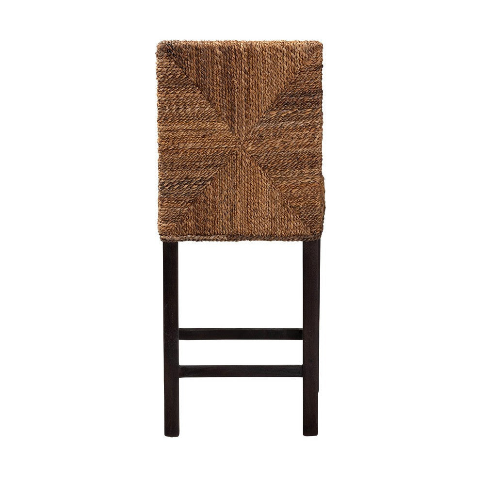 bali & pari Laymi Modern Bohemian Dark Brown Mahogany Wood and Seagrass Counter Stool WHI-Laymi-Mahogany-CS