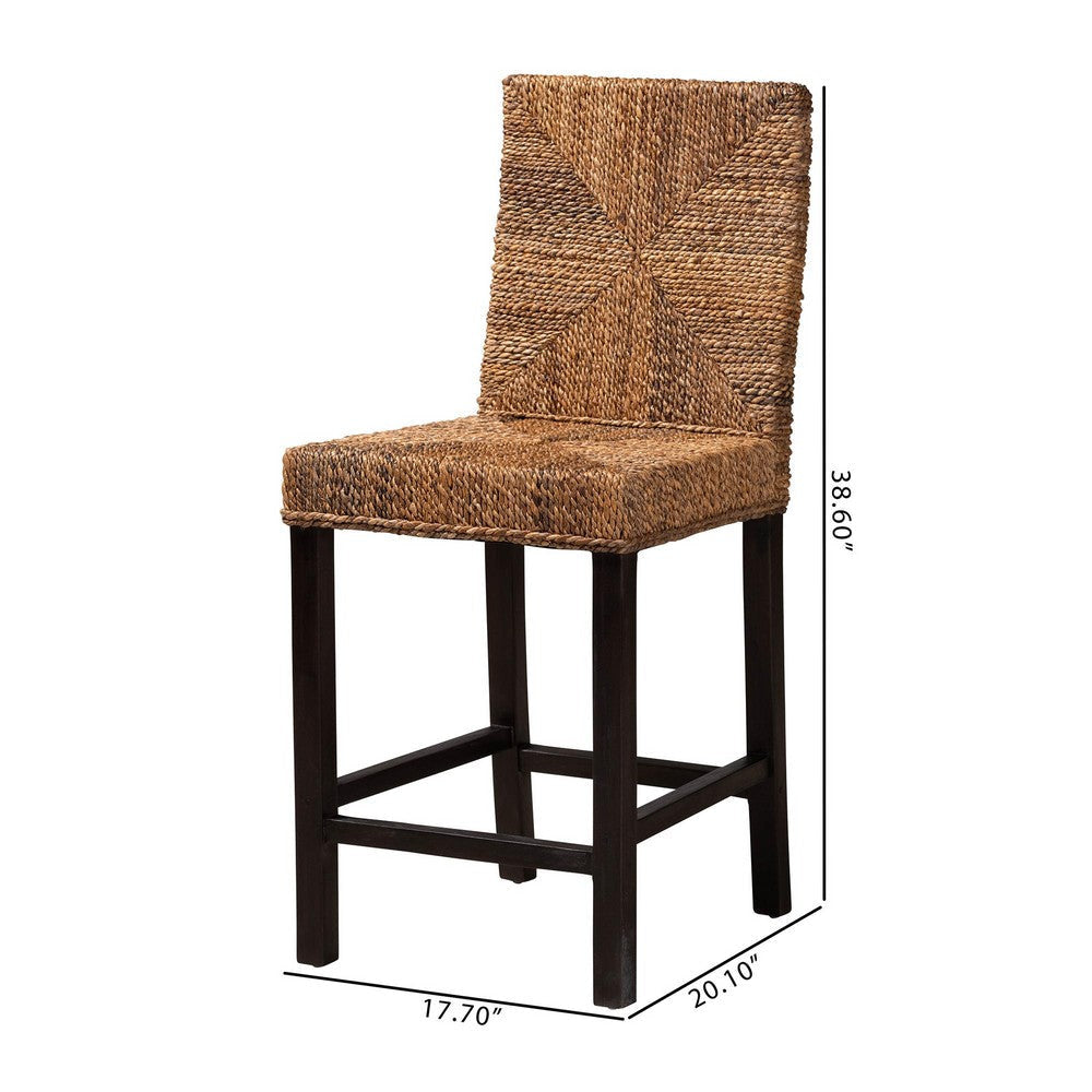 bali & pari Laymi Modern Bohemian Dark Brown Mahogany Wood and Seagrass Counter Stool WHI-Laymi-Mahogany-CS