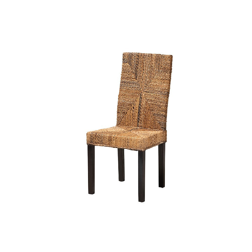 bali & pari Laymi Modern Bohemian Dark Brown Mahogany Wood and Seagrass Dining Chair WHI-Laymi-Mahogany-DC