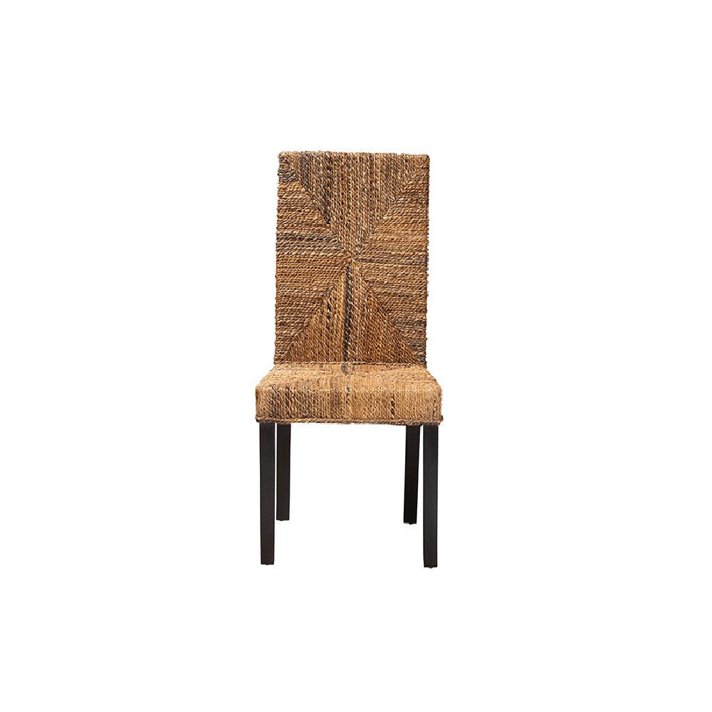 bali & pari Laymi Modern Bohemian Dark Brown Mahogany Wood and Seagrass Dining Chair WHI-Laymi-Mahogany-DC