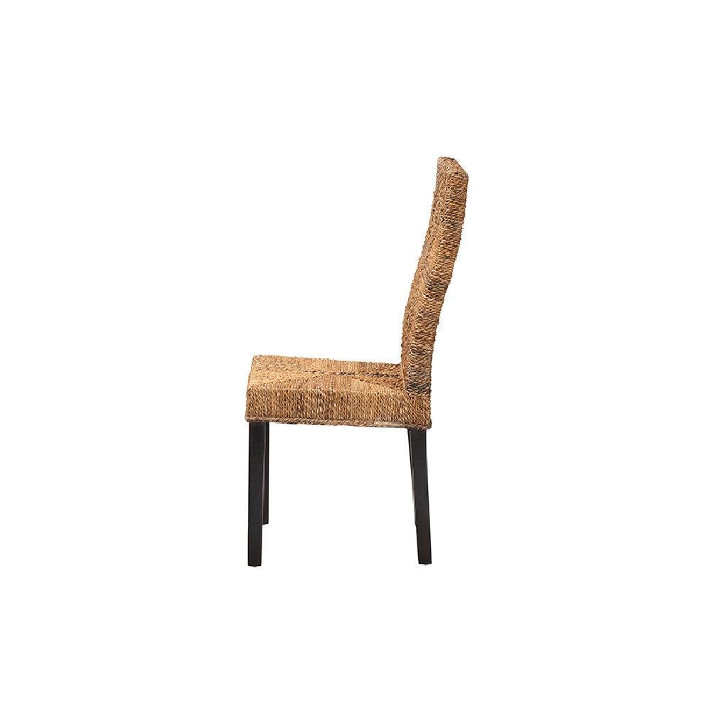 bali & pari Laymi Modern Bohemian Dark Brown Mahogany Wood and Seagrass Dining Chair WHI-Laymi-Mahogany-DC