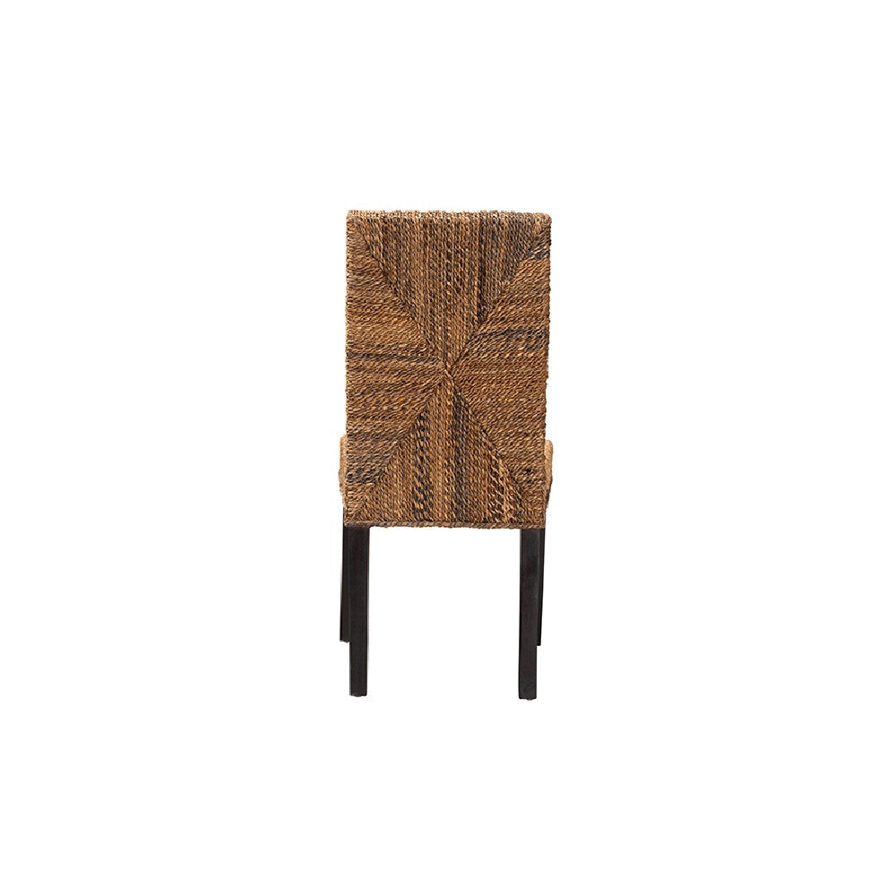 bali & pari Laymi Modern Bohemian Dark Brown Mahogany Wood and Seagrass Dining Chair WHI-Laymi-Mahogany-DC