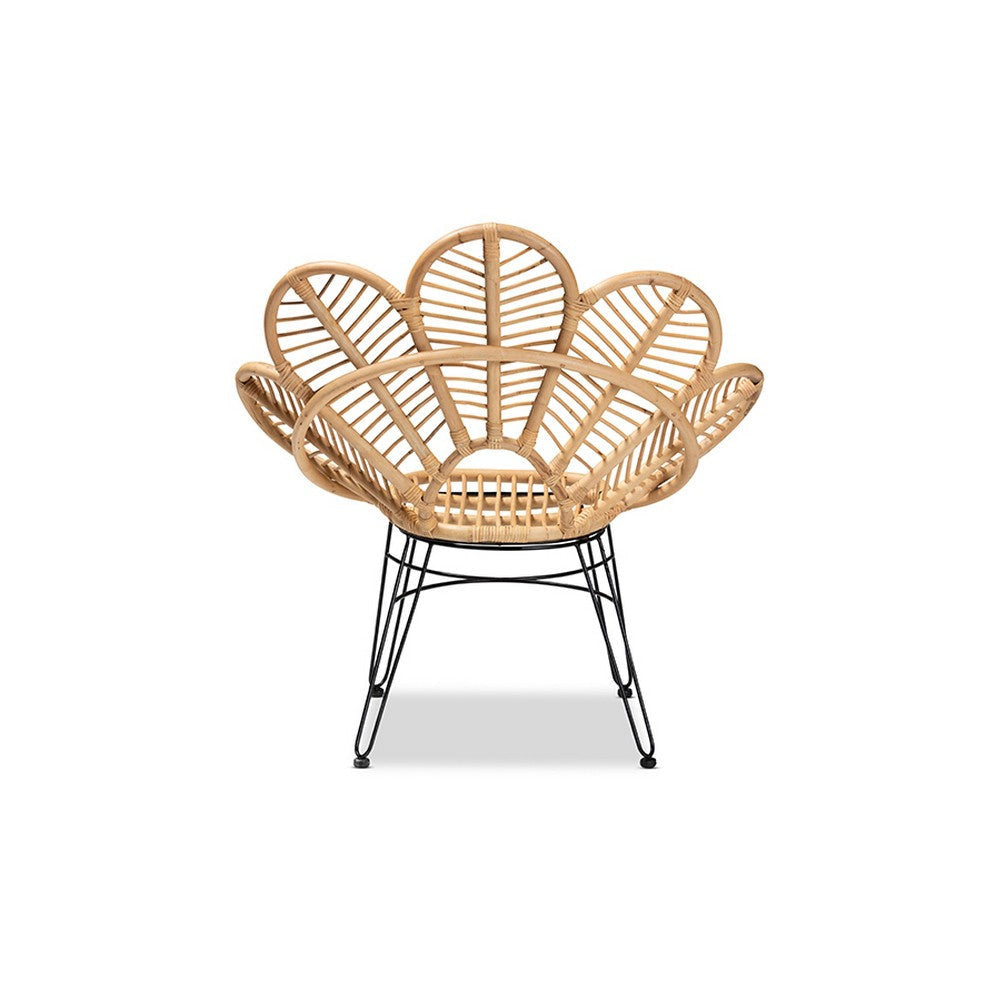 bali & pari Garan Modern Bohemian Natural Brown Rattan and Black Metal Accent Chair WHI-Leaf-Rattan-CC