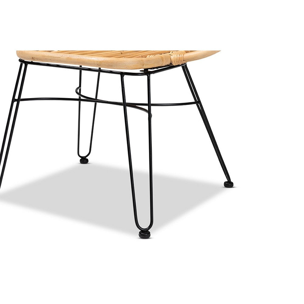 bali & pari Garan Modern Bohemian Natural Brown Rattan and Black Metal Accent Chair WHI-Leaf-Rattan-CC