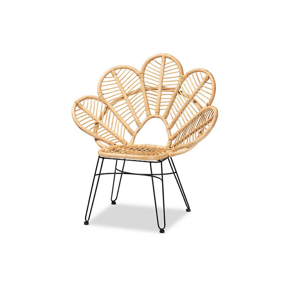 bali & pari Garan Modern Bohemian Natural Brown Rattan and Black Metal Accent Chair WHI-Leaf-Rattan-CC