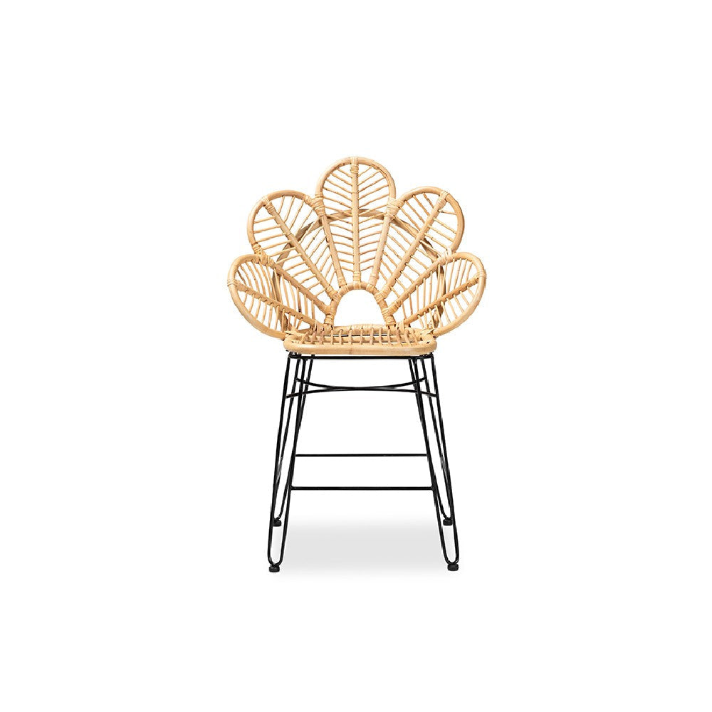 bali & pari Garan Modern Bohemian Natural Brown Rattan and Black Metal Counter Stool WHI-Leaf-Rattan-CS