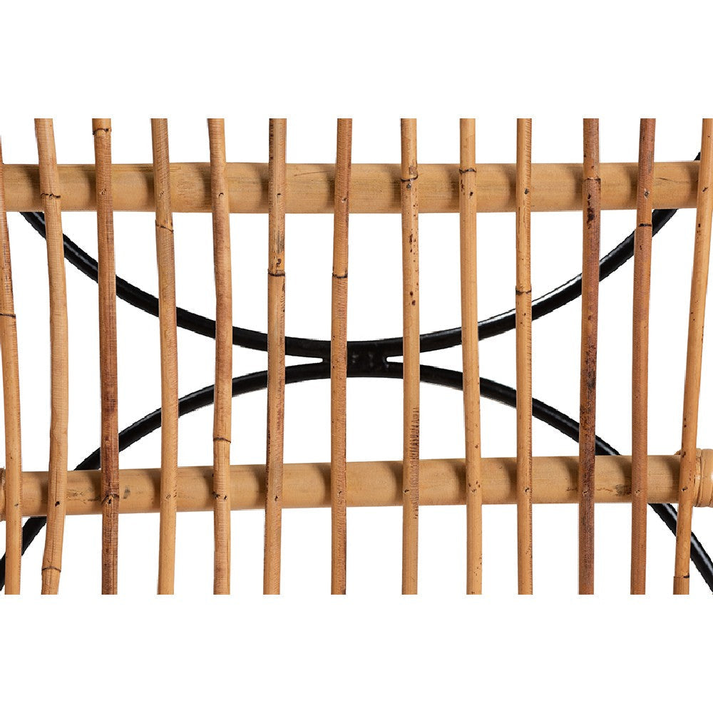 bali & pari Garan Modern Bohemian Natural Brown Rattan and Black Metal Counter Stool WHI-Leaf-Rattan-CS