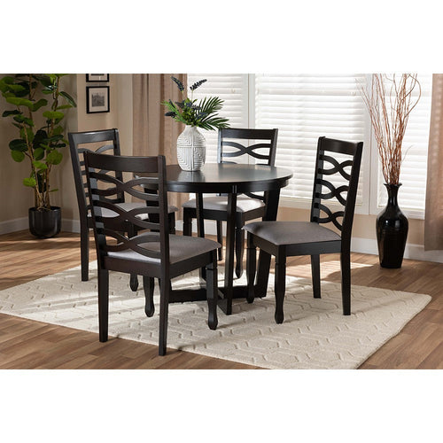 Baxton Studio Leda Modern and Contemporary Grey Fabric Upholstered and Dark Brown Finished Wood 5-Piece Dining Set