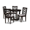 Baxton Studio Leda Modern and Contemporary Grey Fabric Upholstered and Dark Brown Finished Wood 5-Piece Dining Set