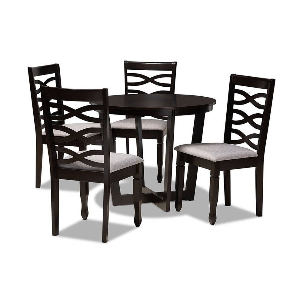 Baxton Studio Leda Modern and Contemporary Grey Fabric Upholstered and Dark Brown Finished Wood 5-Piece Dining Set