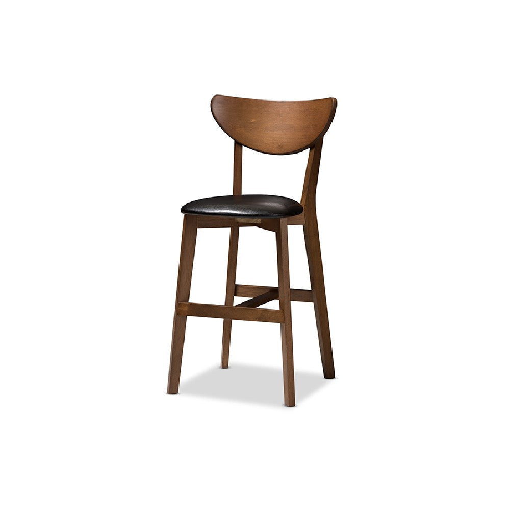 Baxton Studio Eline Mid-Century Modern Black Faux Leather Upholstered Walnut Finished 5-Piece Pub Set WHI-Leena-Black-Walnut-5PC-Pub-Set