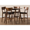Baxton Studio Eline Mid-Century Modern Black Faux Leather Upholstered Walnut Finished 5-Piece Pub Set WHI-Leena-Black-Walnut-5PC-Pub-Set