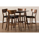 Baxton Studio Eline Mid-Century Modern Black Faux Leather Upholstered Walnut Finished 5-Piece Pub Set WHI-Leena-Black-Walnut-5PC-Pub-Set