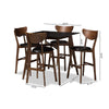 Baxton Studio Eline Mid-Century Modern Black Faux Leather Upholstered Walnut Finished 5-Piece Pub Set
