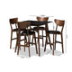 Baxton Studio Eline Mid-Century Modern Black Faux Leather Upholstered Walnut Finished 5-Piece Pub Set
