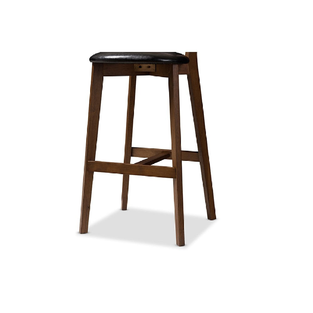 Baxton Studio Eline Mid-Century Modern Black Faux Leather Upholstered Walnut Finished Bar Stool (Set of 2) WHI-Leena-Black-Walnut-BS