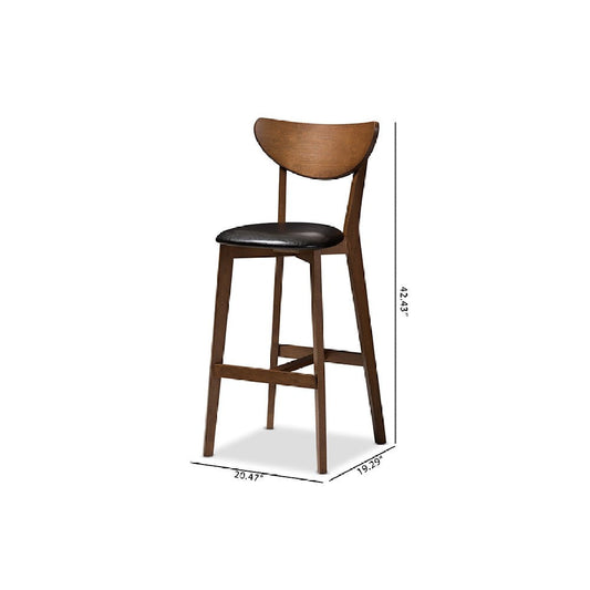 Baxton Studio Eline Mid-Century Modern Black Faux Leather Upholstered Walnut Finished Bar Stool (Set of 2)
