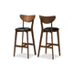 Baxton Studio Eline Mid-Century Modern Black Faux Leather Upholstered Walnut Finished Bar Stool (Set of 2) WHI-Leena-Black-Walnut-BS