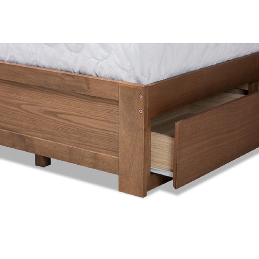 Baxton Studio Lene Modern and Contemporary Transitional Dark Grey Fabric Upholstered and Ash Walnut Brown Finished Wood Queen Size 3-Drawer Platform Storage Bed