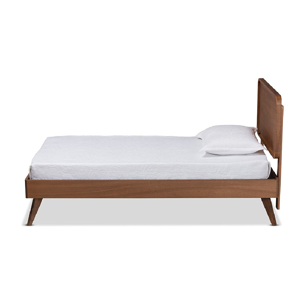 Baxton Studio Leola Mid-Century Modern Transitional Walnut Brown Finished Wood Twin Size Platform Bed WHI-Leola-Ash-Walnut-Twin